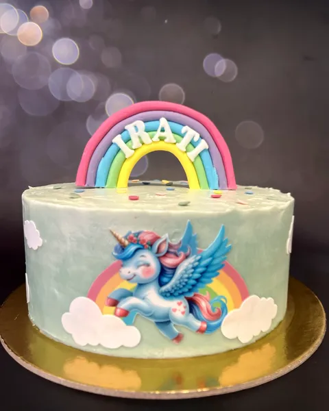 Tarta de unicornio alado con arcoíris