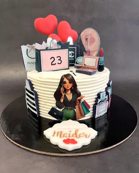Tarta de moda y compras con el 23