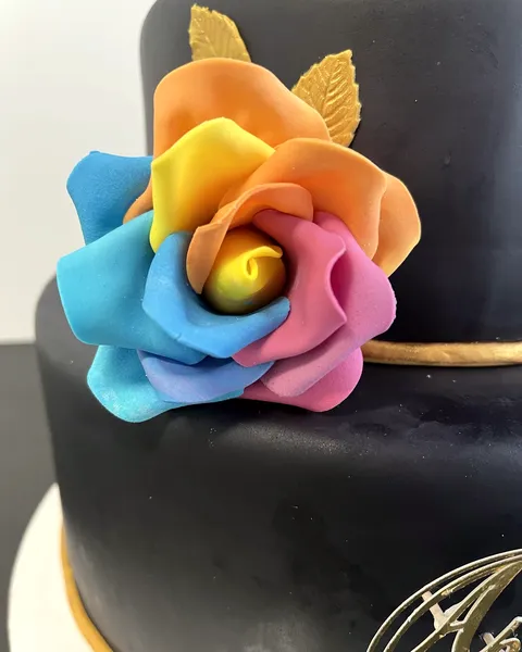 Rosa multicolor sobre tarta negra